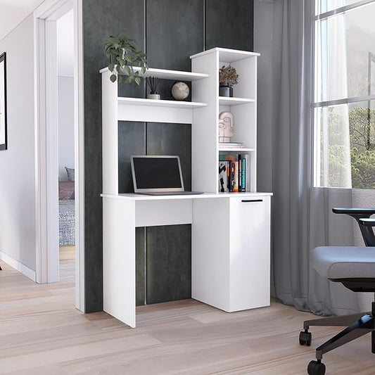Penau Computer Desk with Ample Work Surface Stylish Hutch Storage and Door Cabinet Black Ideal for Home Office