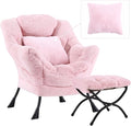 Lazy Chair with Ottoman Comfy Reading Lounge Chair with Footstool &amp Throw Pillow Modern with Armrests &amp Side Pocket for Living Room Bedroom Dorm Room Plush Pink