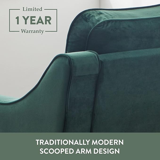 Edenbrook Jensen Upholstered Loveseat – Green Velvet Loveseat - Living Room Furniture - Small Loveseat- Seats Two - Scoop Arm Modern Couch - Couches