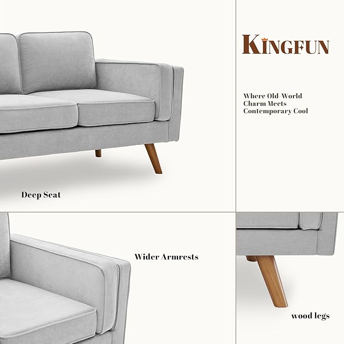 Kingfun Living Room Furniture Sets Loveseat with Ottoman Mid Century Modern Sofa Set Chenille Couch with Solid Wood Frame for Living Room &amp Bedroom Light Gray