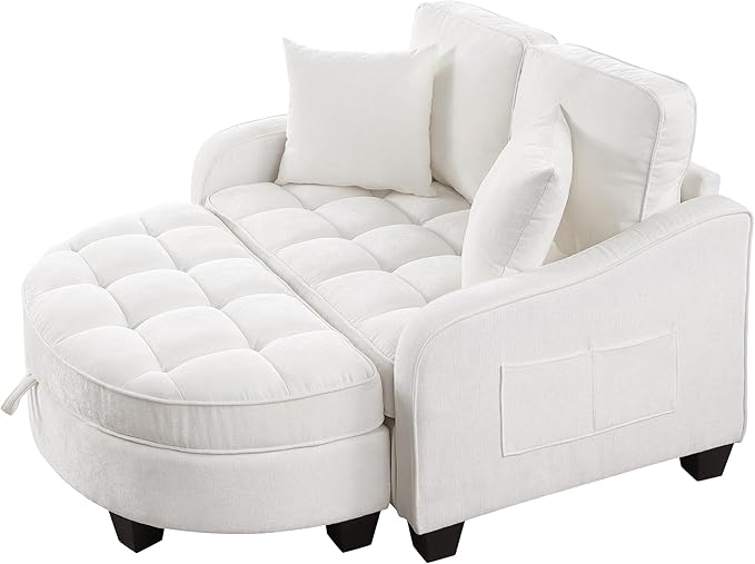 DEINPPA Oversized Accent Sofa Chair with Storage Ottoman Chenille Upholstered Comfy Chair with Throw Pillows for Living Room Reading Room Bedroom-Beige