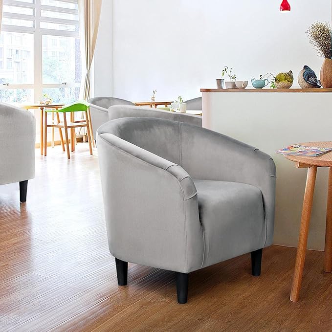 Yaheetech Living Room Chair Velvet Accent Chair Upholstered Barrel Chair Sitting Chair with Armrest and Low Back for Living Room Bedroom Reception Room Gray