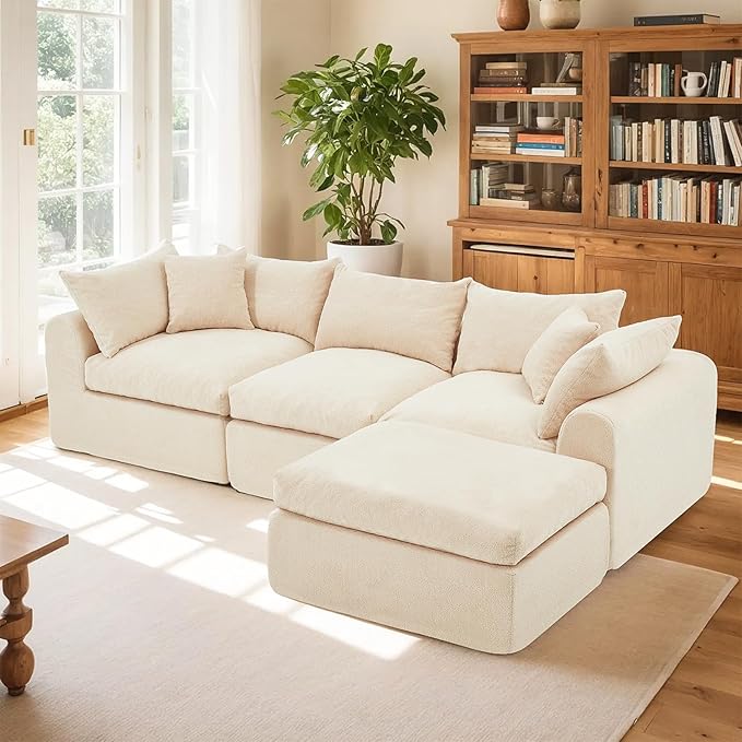 AVAWING 113 Modular Sectional Sofa Modern L Shaped Cloud Couch with Deep Seat &amp Ottoman Comfy Soft Boneless Sofa with Chaise Futon Sofa Bed for Living Room &amp Bedroom No Assembly Needed (Be