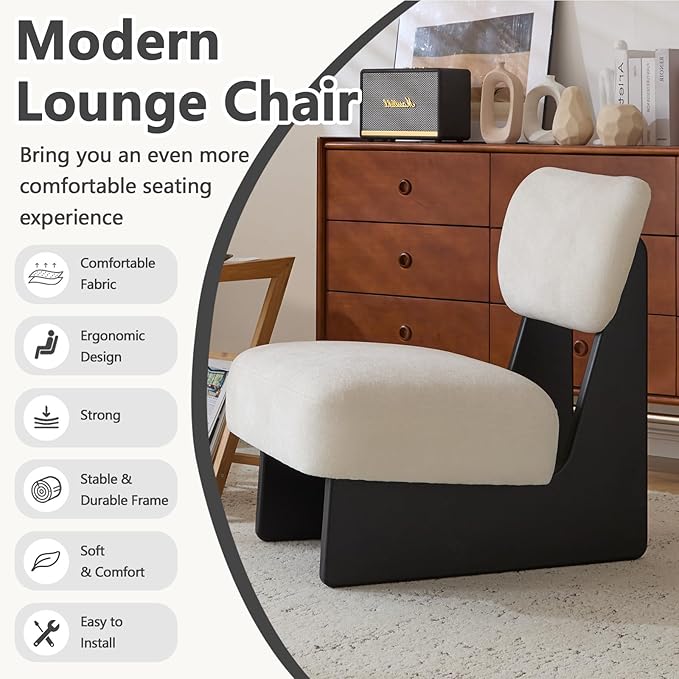 White Accent Chair Set of 2 for Small Spaces Armless Accent Chair for Bedroom Side Chairs &amp Comfy Chairs for Living Room Wood Base Comfy Cushion Bedroom Office (Black+White)