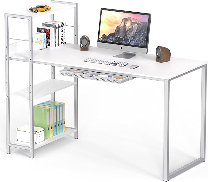 SHW 46-Inch Home Office Mission Computer Desk with Side Shelf and Drawer White