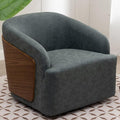 Swivel Accent Chair Faux Leather Swivel Barrel Chair Comfortable Mid Century Modern Chair Upholstered Metal Base Armchair for Living Room Bedroom Office Large Vintage Blue