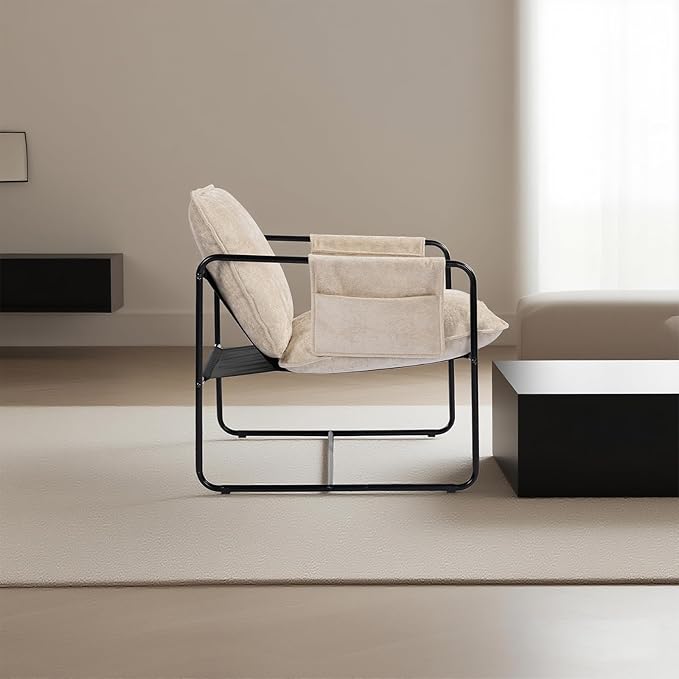 Modern Accent Chair Comfortable Living Room Chairs with Armrests Lounge Chair with Metal Frame Chenille Upholstered Bedroom Reading Chair
