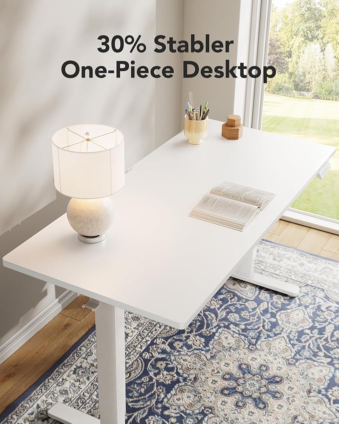 HUANUO Electric Standing Desk Whole Piece Desktop Adjustable Height Computer Desk 4 Height Memory Settings Sit Stand Up Desk for Home Office 55 x 27 White