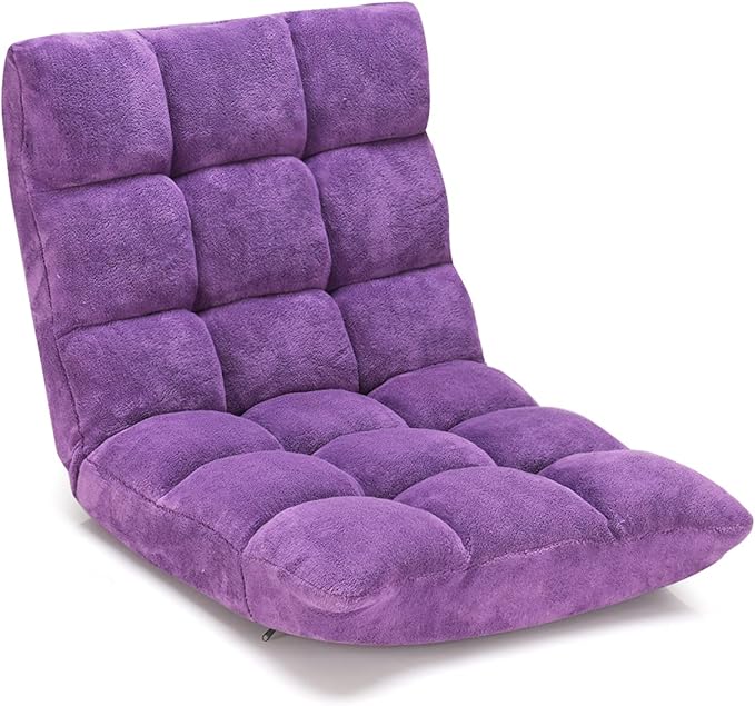KOMFOTT 14-Position Adjustable Padded Gaming Sofa Chair with Back Support - Folding Lazy Lounge Meditation Reading Living Room and Video Gaming Chair in Purple