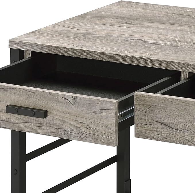 Light Weathered Oak &amp Black Writing Desk with 2 Drawers - Home Office Computer Desk