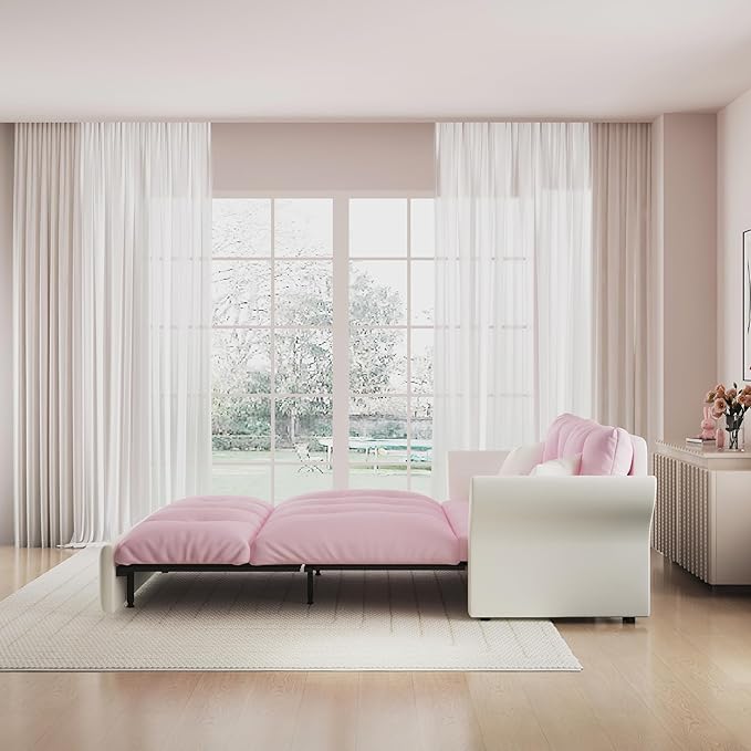 74.8 Queen Pull Out Sofa Bed Luxury Velvet Convertible Sleeper Sofa Couch Futon Comfy Cloud Futon Bed Pull Out CouchesVelvet Loveseat Couch for Living Room (Pink 74.8'')