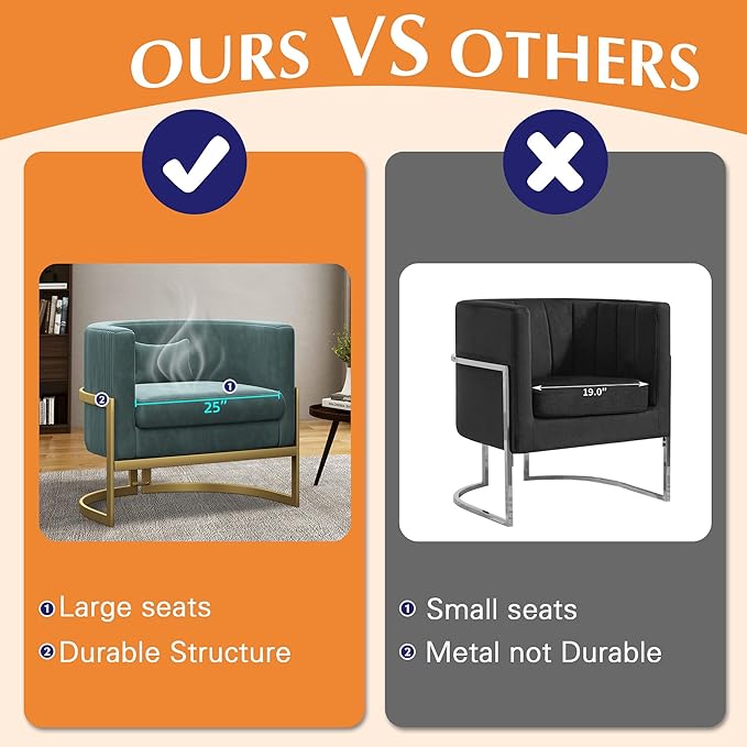 Alunaune Modern Velvet Barrel Accent Chair Upholstered Armchair Mid Century Living Room Chairs Sofa Tub Bucket Club Lounge Side Chair for Bedroom-Lake Blue