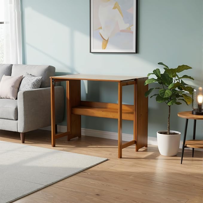 Wood Foldable DeskSpace Saving Foldable Table Bamboo Folding Desk Study Table with Bookshelf for Office Home Study Bedroom