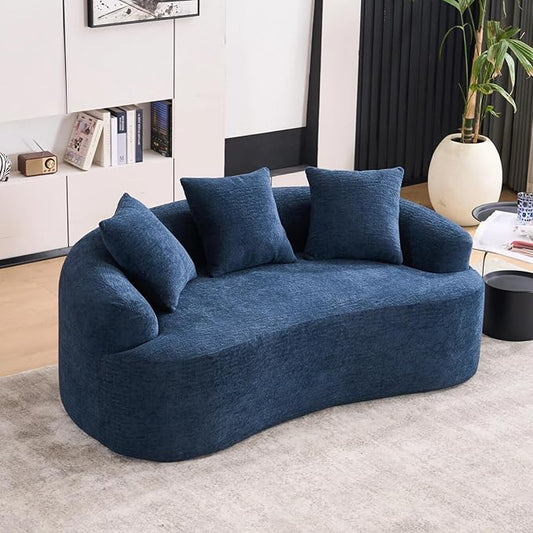 65 Curved LoveseatDeep Seat Cloud Floor Couch with 3 BackrestCozy Chenille FabricSmall Loveseat for Small SpacesBedroomOfficeApartment (Blue 65 Inch)