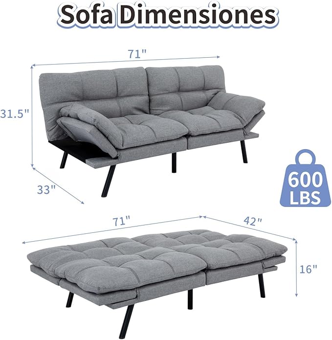 MUUEGM Futon Sofa Bed Memory Foam Futons Modern Office Couch Sleeper Bed Convertible Love seat Sofa for Small SpacesApartmentOffice with Adjustable Armrest Backrest