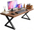 Solid Wood Desk 47 InchHome Office DeskOffice Furniture Butcher Block Studio Desk Rustic Brown Desk Heavy Duty Business Desk（Table Thickness:1.96 inches）