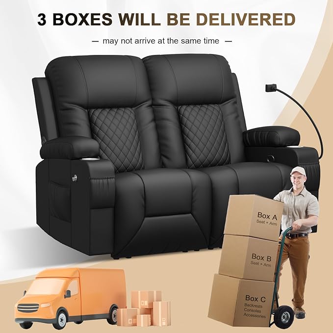 YONISEE Loveseat Recliner Loveseat Recliner Sofa with Storage Recliner Chair with USB Ports 2 Cell Phone Holders Cup Holder Loveseat Couch for Living Room Home Theater Seating