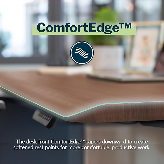 Vari ComfortEdge 72x30 Inch Adjustable Electric Standing Desk – Sit Stand VariDesk with Memory Presets Sloped Edge 180 LB Capacity + Tool-Free Assembly (Walnut/Black)
