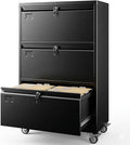 Aobabo 3 Drawer Lateral File Cabinet with Wheels Lockable Metal Filing Cabinet for Home Office Legal/Letter SizeBlackRequired Assembled15.87 D x 28.94 W x47.63 H