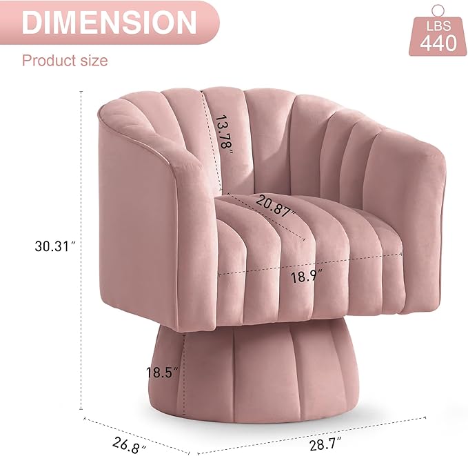 YSICK Swivel Accent Chair 360°Swivel Barrel Chair Modern Ottoman with Velvet Fabric Mid-Century Ottoman with Wide Upholstered Round Armchair for Living Room Lounge BedroomPink