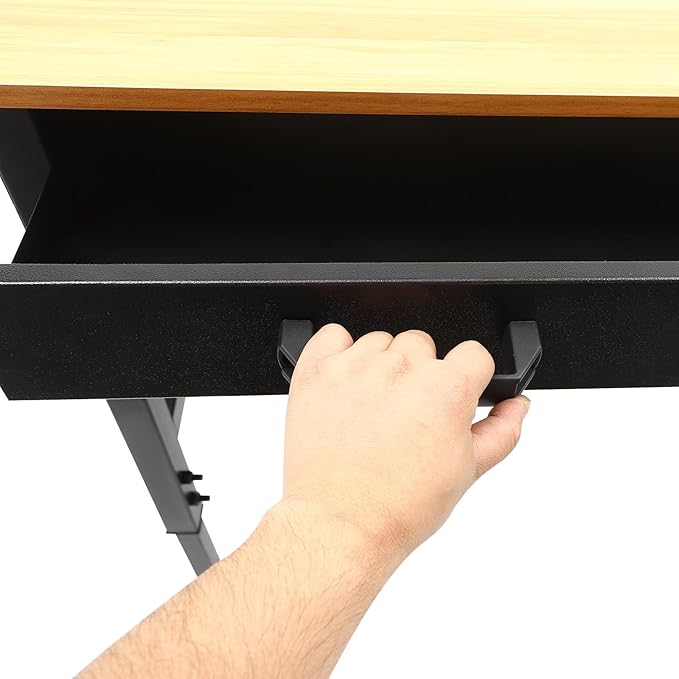 Mobile Standing Desk with Power Outlet Adjustable Height Rolling Workbench 2 Tier Computer Laptop Desk with Lockable Universal Wheels for Home Office Garage Easy to Assemble