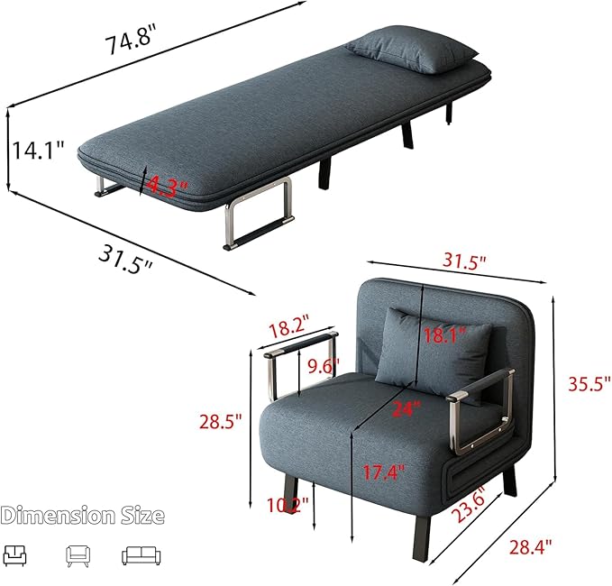 Convertible Sleeper Sofa 31.5″ Tri-Folding Queen Sofa Bed with Adjustable Backrest Velvet Comfy Loveseat Sleeper Sleeper Sofa Bed for Adults Modern Futon Sofa Bed for Bedroom Living Room (31.5in)