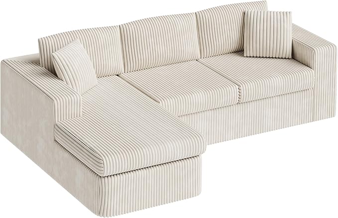Vongrasig 105 Boneless Couches for Living Room Sectional Couches Modular Sofa with L-Shaped Chaise Memory Foam Comfy Cloud Couch with Plush Corduroy Fabric No Assembly Required Beige