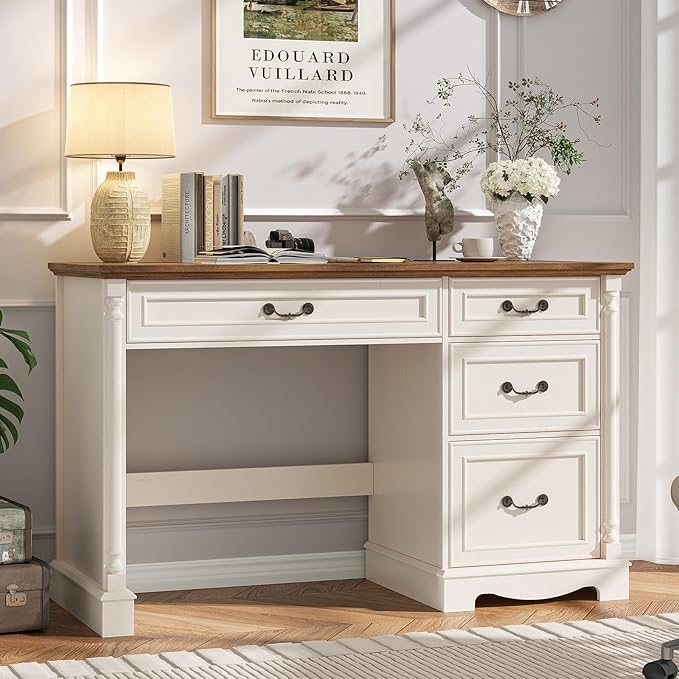 Farmhouse 47 Executive Desk with File Drawer4 Drawers Roman Style Computer Desk with Roman Column Designfor Study Home Office Writing.
