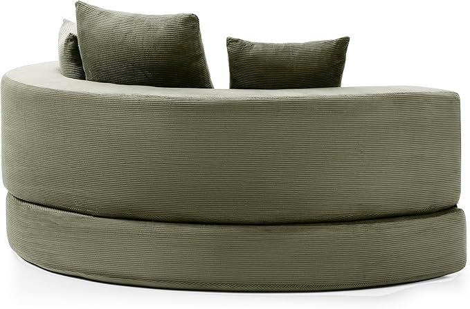 Green Boneless Loveseat Couch - 67 Circular Convertible Sofa Bed No Assembly Corduroy Folding Floor Futon with Pillows for Small Spaces (Green)
