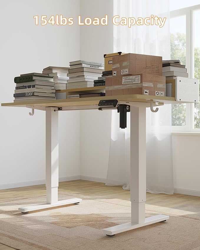 YIHAYO Electric Standing Desk with Drawers 40 x 24 Inches Adjustable Desk with Storage Shelf Stand Up Desk with Splice Board Computer Table for Home Office White Frame/Natural Top