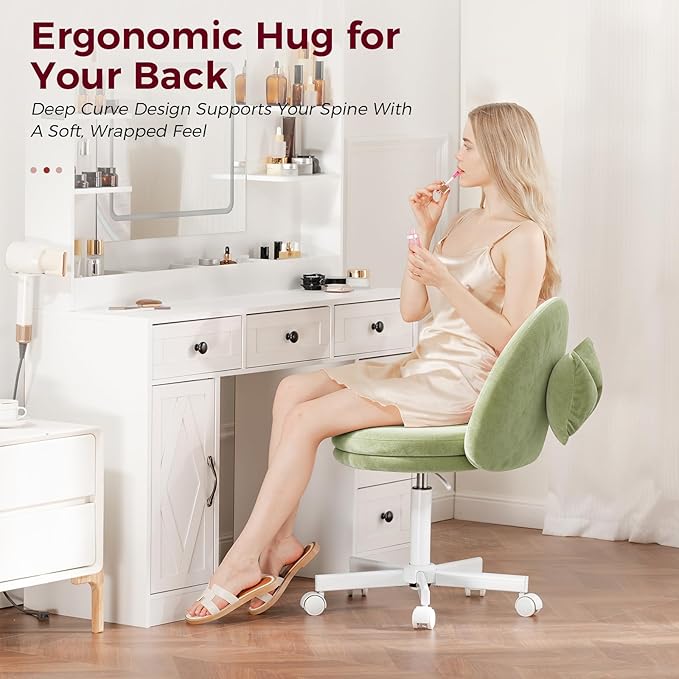 COMHOMA Vanity Chair with Velvet Fabric Small Tall Armless Chair with Back Cute Candy Chair for Girls Gift Living Room/Makeup Room/Bedroom/Kitchen (Height Use: Adjustable from Desk to Bar Height)