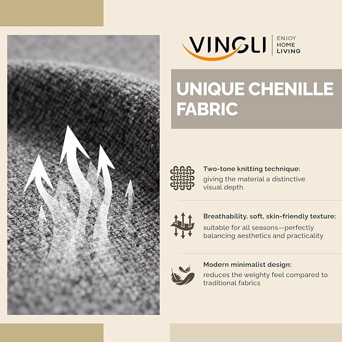 VINGLI 110' U-Shaped Sectional Couch with Two Chaise Affordable Small Sofa with 4 Seats Chenille Fabric Comfy Couches for Living Room Dark Grey