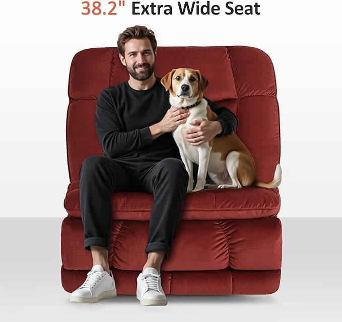 MCombo Dual Motor Oversized Power Recliner Chair 38.2'' Large Wide Seat Rocker Recliner with LED Lighting USB Ports Perfect for Living Room Office and Home Theater Fabric PR607 (Burgundy)