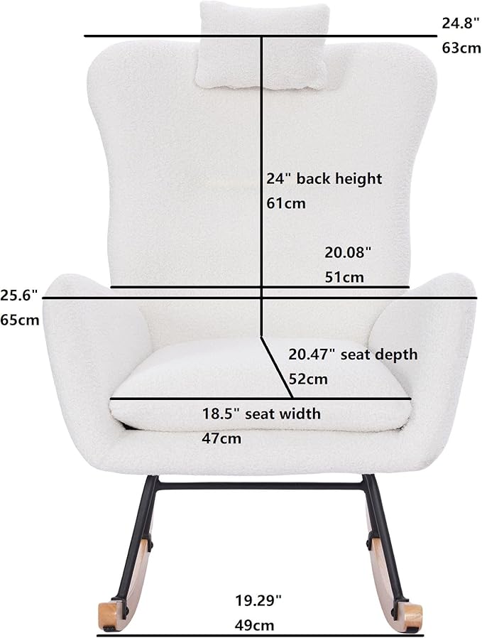 Modern Teddy Upholstered Nursery Rocking Chair for Living Room Bedroom(White Teddy)