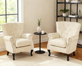 Modern Accent Chair Set of 2 PU Leather Armchair with Solid Wood Legs Sofa Chair for Living Room Bedroom Leisure Room Reading Room(Ivory White)