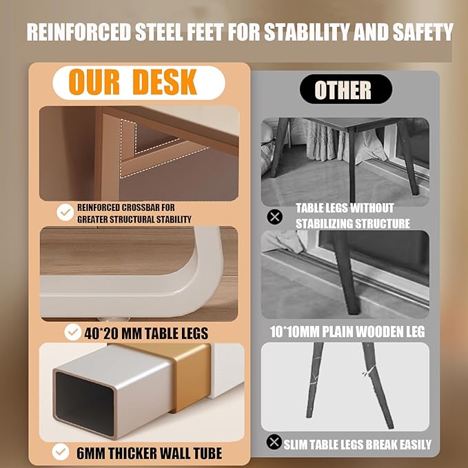 Small Office Computer Desk Writing Desk Waterproof and Scratch-ResistantSturdy Study Writing Desk with Wooden Tabletop and Metal Frame for Bedroom