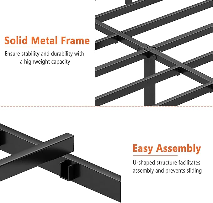 Queen Bed Frame-Classic Metal Platform Bed FrameMattress Foundation with Steel Slat SupportUnder Foundation StorageNo Box Spring Needed Easy Assembly Queen Size