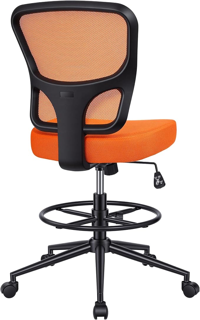 Armless Drafting Chair Tall Office Chair for Standing Desk - Adjustable Height Mesh Ergonomic Drafting Stool with Foot Ring &amp Wheels Rolling Counter Height Computer Chair for Home Office