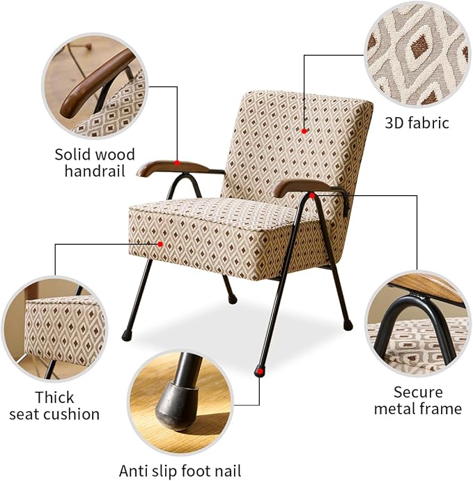 Pattern Colorful Fabric Armchair Modern Accent Chair High Back Living Room Chairs with Metal Legs and Soft Padded Sofa Chairs for Home OfficeBedroomDining Room