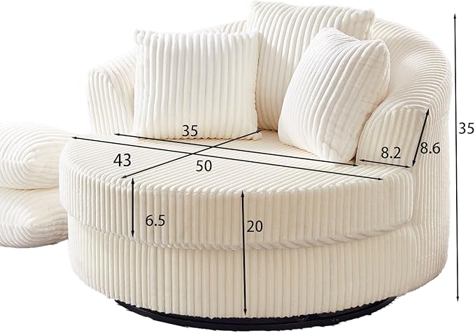360° Swivel Accent Barrel Chair Corduroy Comfy Round Swivel Chair with Mental Base &amp Pillows Modern Lounge Reading Armchair Upholstered Plush Sofa Chairs for Living Room Bedroom Apartment(Bei