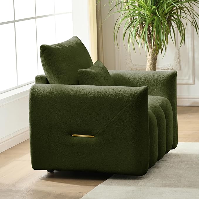 Green Oversized Armchair Teddy Cloud Sofa Couch Comfy Upholstered Sherpa Couch with Pillow Modern Deep Seat Single Accent Chair for Living Room Bedroom Office Apartment (Green)