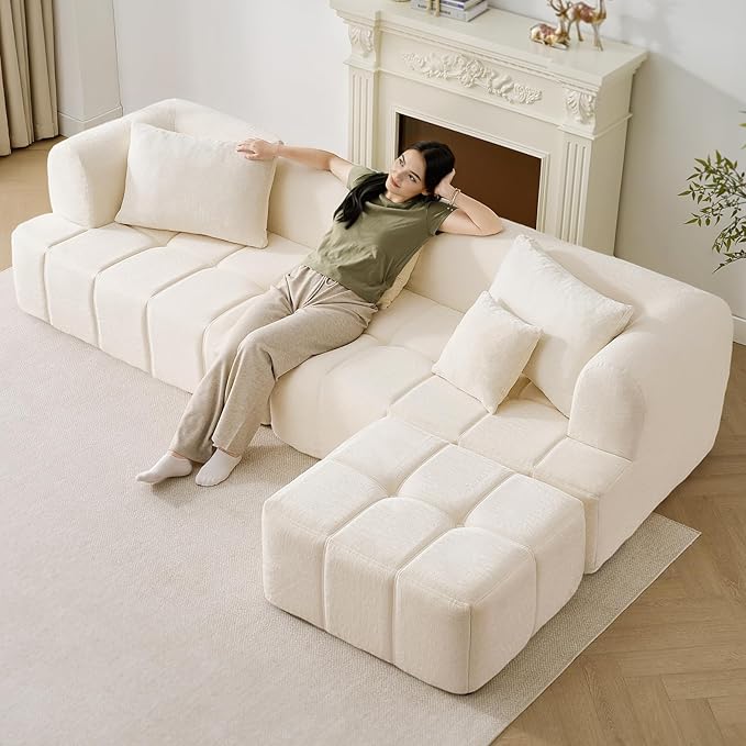 ONBRILL 97” Modular Sectional Sofa with Deep Seat Cloud Sectional Couch with L-Shape ChaiseChenille Upholstered Couches for Living Room Bedroom ApartmentsNo Assembly Required