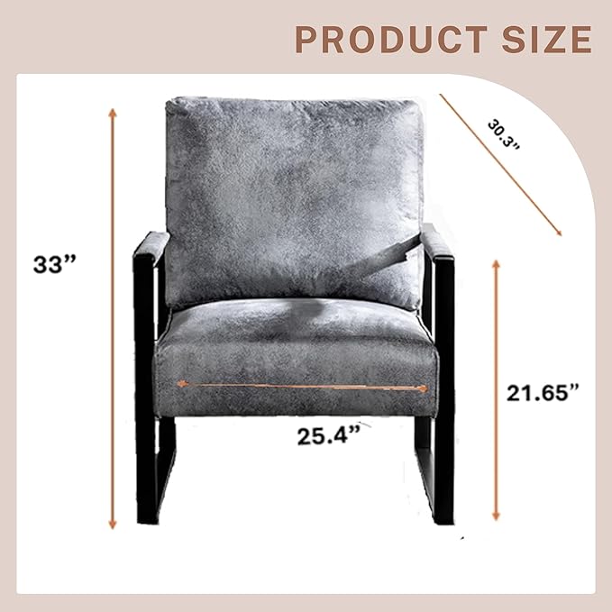 Modern Accent Chair for Living Room Bedroom Mid Century Arm Chair Velvet Office Accent Chair Reading Chair with Metal Frame for Balcony Lounge Grey