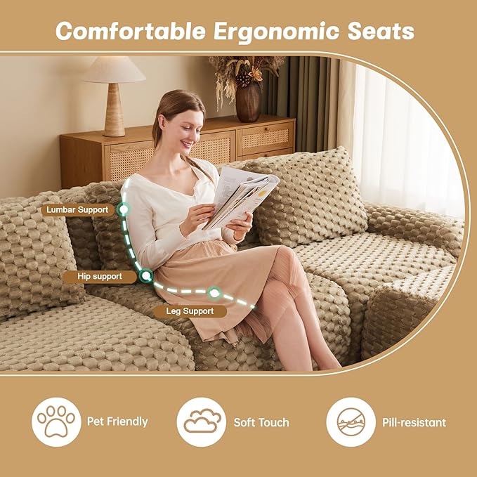 82 Modular Sectional Sofa Couch Flannelette Upholstery Boneless Couch Loveseat with Ottoman Modern L Shaped Sectional Couches for Living Room Apartment &amp Movie Room No Assembly Camel