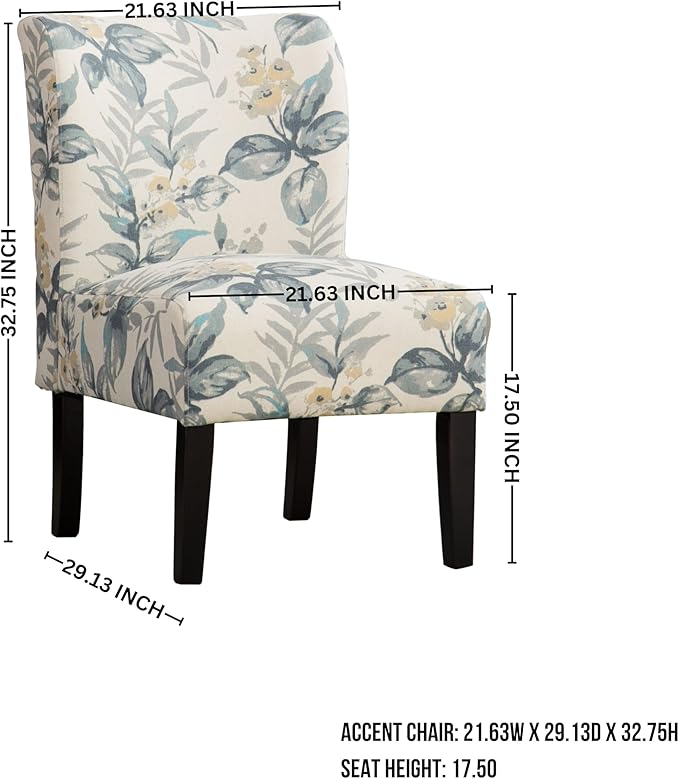 Roundhill Furniture Capa Print abric Armless Contemporary Accent Chair Blue Leaves