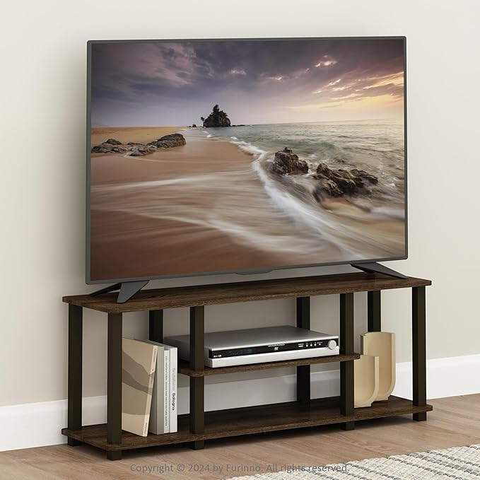 Furinno Turn-N-Tube No Tools 3D 3-Tier Entertainment TV Stand up to 50 inch TV Square Tubes Walnut/Brown