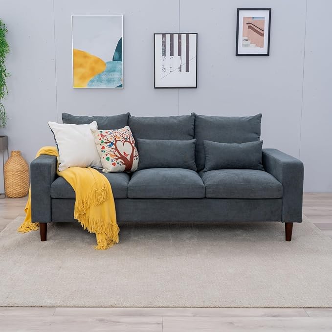 Panana Modern Sofa Couch for Living Room Sofa Couch 3 Seater in Linen Fabric Grey