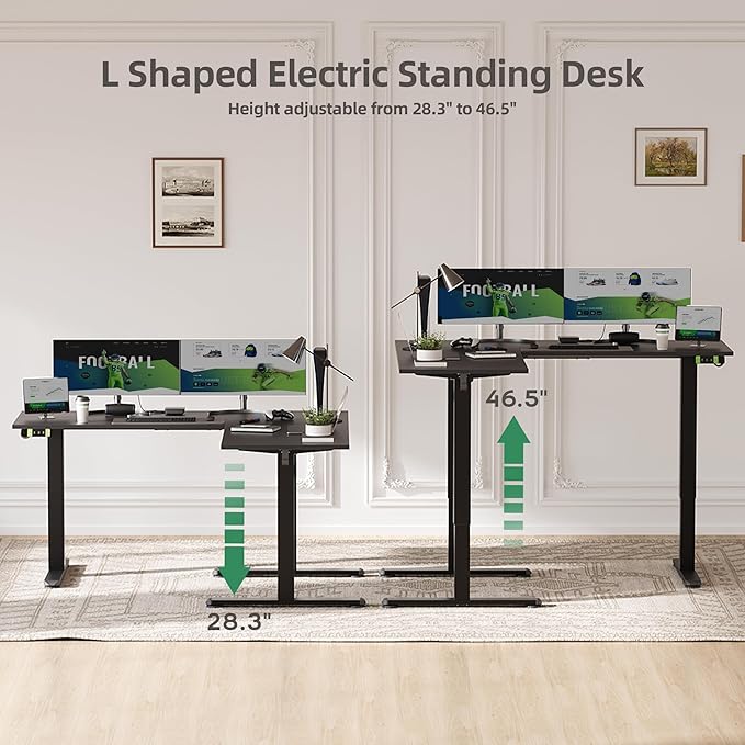 Seang L Shaped Standing Desk Height Adjustable Corner Workstation Memory Height Adjustment Sit Stand Up Desk with Dual Motors Ideal for Home Office &amp Gaming Black