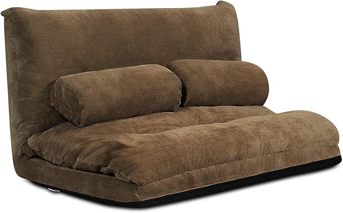 Giantex Adjustable Floor Sofa Couch with 2 Pillows Multi-Functional 6-Position Foldable Lazy Sofa Sleeper Bed Multi-Functional Suede Floor Seating Sofa for Reading Gaming (Coffee)