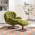 Velvet Swivel Accent Chair with Ottoman Set Modern Lounge Chair with Footrest Comfy Armchair with 360 Degree Swiveling for Living Room Bedroom Reading Room Home Office Metal Base Frame Yellow